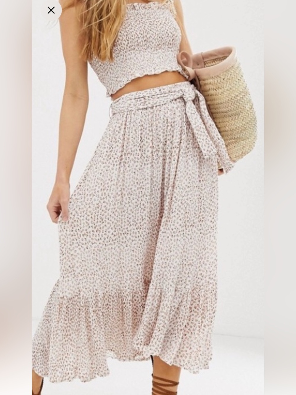 Faithful the Brand Women’s Cream Floral Maxi Skirt with Tie Waist